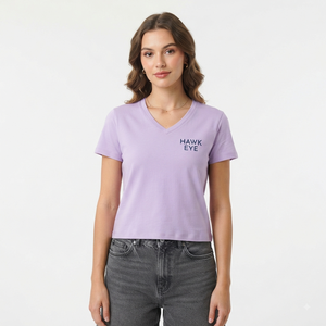 T-shirt à col en V pour femme Hawk Eye, manches courtes, couleur unie, décontracté, respirant, 100% coton, haut pour le printemps et l'été - Product Image 6