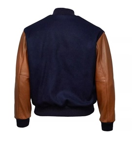 2025 Blue Satin Letterman Varsity <b>Jacket</b> for College Sports Wool Genuine <b>Leather</b> Stand Front <b>Winter</b> Baseball Bomber Sleeves - Product Image 2