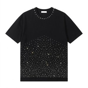 เสื้อยืดโอเวอร์ไซส์ผู้ชายปักโลโก้ตามสั่ง งานหนัก ตกแต่งด้วยคริสตัล ผ้าคอตตอนหนา สไตล์สตรีทแวร์ ใส่ได้ในฤดูร้อน - Product Image 1