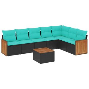 Ensemble de canapés de jardin en polyrotin noir, 8 pièces, avec coussins - Product Image 2
