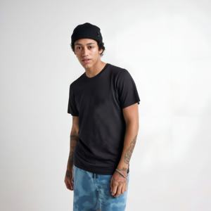 Camiseta de algodón negra para hombre, informal, de manga corta, básica, transpirable, estilo urbano, lisa, con logotipo personalizado, al por mayor - Product Image 3