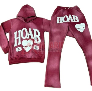 Ensemble de pantalons de survêtement à capuche brodés pour hommes en détresse personnalisé survêtement d'hiver zippé lavé à l'acide imprimé - Product Image 1