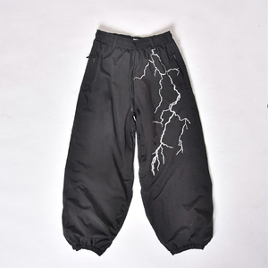 Top Selling Black Waterproof Snow <b>Pants</b> With Reflective Thunder Design Drawstring Waist And <b>Boot</b> Gaiters - Product Image 1