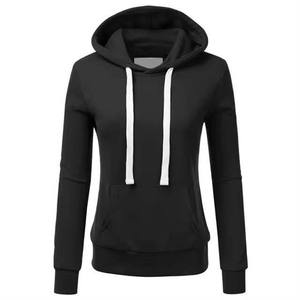 Sweat-shirt à capuche noir pour femme, manches longues, couleur unie, pull en tricot avec poches, respirant, vêtements d'automne - Product Image 3
