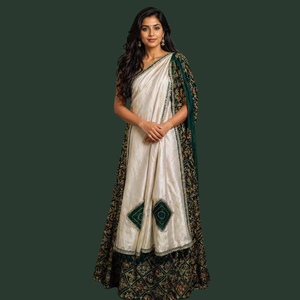 Lehenga Gharchoda Choli Premium de Algodón Pesado con Trabajo de Jari Dori Tikki Nakshi, Dupatta de Seda Pashmina, Ropa Étnica - Product Image 1