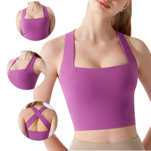 Soutien-gorge de sport respirant en nylon uni pour femme, grande taille, bretelles spaghetti, sans couture, dos croisé, pour gym et yoga - Product Image 2