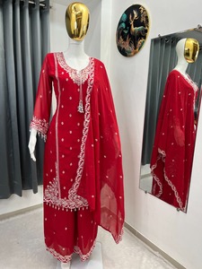 Indian Boutique Georgette <b>Embroidered</b> Top With Plazzo And Dupatta Women's Traditional Ethnic Wear LAtest Exclusive USA Ethnic - Product Image 6