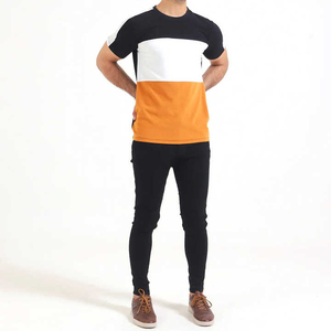 T-shirt en tricot à manches courtes pour homme, col rond, à blocs de couleur, design uni décontracté, 100% coton, séchage rapide, respirant - Product Image 1