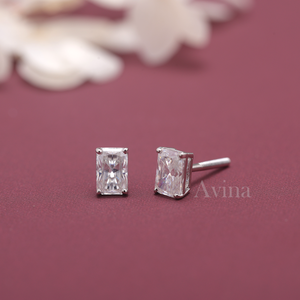 IGI Certified Lab Grown Diamond Radiant Cut <b>Stud</b> Earrings 18K White / Yellow & Rose Gold Rectangular Solitaire Diamond Earrings - Product Image 4