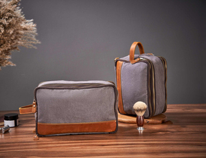 Trousse de Toilette en Cuir et Toile, Organisateur de Voyage, Trousse de Maquillage Imperméable Grande Capacité LCTB-0026 - Product Image 3