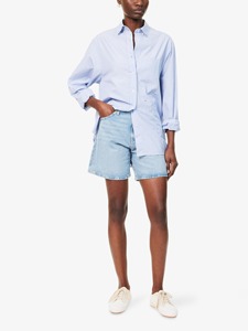Short en jean vintage coupe bootcut taille mi-haute en denim délavé léger, style décontracté hiver, en coton respirant tissé à séchage rapide - Product Image 1