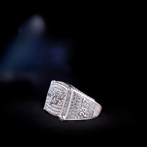 <b>Iced</b> Out Hip Hop Moissanite <b>Ring</b> 925 Silver Round Brilliant Cut Micro Insert Pave Setting Custom Letter Cocktail <b>Ring</b> Men's - Product Image 4