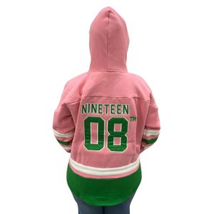 เสื้อฮู้ดฮอกกี้ AKA สีชมพูเขียว บล็อกสี ยูนิเซ็กส์ เสื้อฮู้ดลำลอง สไตล์สปอร์ต แขนยาว แฟชั่น เสื้อผ้าสไตล์กรีก - Product Image 3