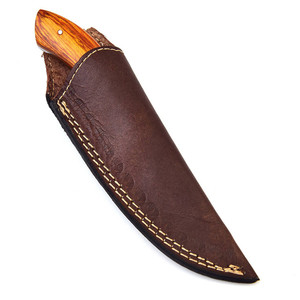 Couteau de chasse artisanal en acier Damas d'A&M Enterprises avec manche en bois rouge et orange et étui en cuir, utilitaire et professionnel - Product Image 4