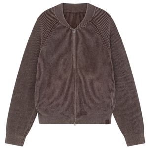 Chaqueta Bomber de Punto Acanalado Marrón Oscuro para Hombre, Chaqueta Bomber Casual con Cierre y Puños y Dobladillo Acanalados, Chaqueta de Moda - Product Image 1