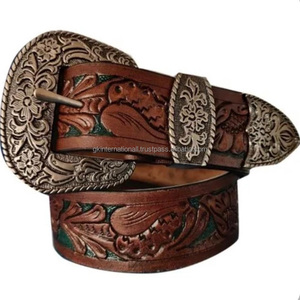Cinturón de Cuero Genuino Occidental de la Más Alta Calidad con Diseño de Tallado a Mano, Fabricante y Mayorista de la India - Product Image 2