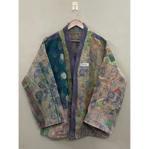 Handmade 100% Cotton Patchwork kantha <b>Kimono</b> <b>Jacket</b> Full Sleeve Shawl Collar Eco-Friendly Women's Wear <b>jacket</b> - Product Image 6