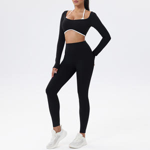 Ensemble de yoga personnalisé avec logo pour jeunes femmes, style populaire, vêtements de sport et de fitness, ensemble de yoga en tissu hautement élastique pour la salle de sport - Product Image 3