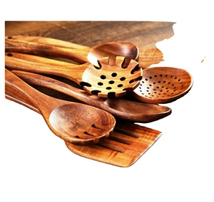 <b>Wooden</b> <b>Kitchen</b> Cooking <b>Utensils</b> 7 PCS Natural <b>Wooden</b> Salad Server Set with 2 Turners Sustainable Handmade <b>Utensils</b> - Product Image 1