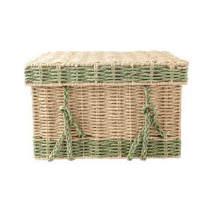Essentials Handmade Paper Rope Round <b>Storage</b> Basket With Lid Wicker Organizer <b>Box</b> Home <b>Storage</b> Decorative <b>Bin</b> OEM ODM - Product Image 3