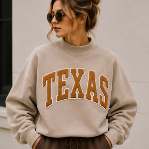 Sudadera Personalizada para el Día del Partido de Fútbol Americano Universitario, con Letras Bordadas del Equipo de Texas, Cuello Alto, Talla Grande para Mujer, Sudadera Deportiva para Fanáticas - Product Image 1