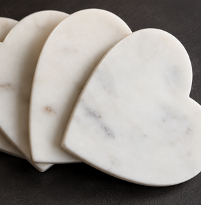 AK Brass Heart Shape Marble <b>Coaster</b> Set Of 4 Standard <b>White</b> Marble <b>Coaster</b> For Table Decor / Kitchenware Item - Product Image 2
