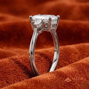 Moissanite <b>Emerald</b> Cut <b>Ring</b> for Women <b>Silver</b> Tone Engagement Anniversary Jewelry Elegant Daily Wear Style - Product Image 5