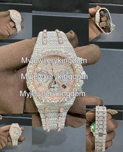 Montre Hip Hop pour Homme Plaqué Or Rose 18 carats Entièrement Sertie de Moissanite Véritable, Montre à Quartz Incrustée, Montre Bust Down - Product Image 2