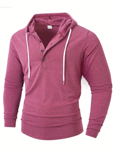 Men's Vintage Style Casual Plus Size Comfortable Skin-Friendly Trendy Home Wear Button-Up Hooded Long Sleeve Henley Sweatshirt - Product Image 4
