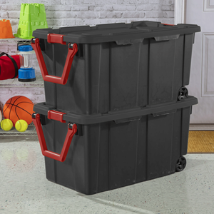 Contenitore Industriale con Ruote Grandi, Bidone di Stoccaggio in Plastica Robusta da 40 Galloni con Coperchio a Chiusura e Maniglia, Confezione da 2 - Product Image 4