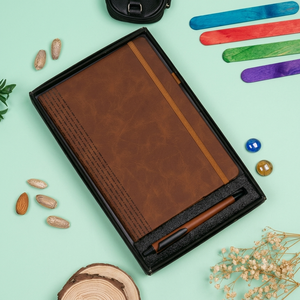 Aurelux Premium Brown PU Velvet Case Bound Diary Ballpoint Pen Gift <b>Set</b> 192 Pages Foiling Elegant <b>Notebook</b> Professional - Product Image 5