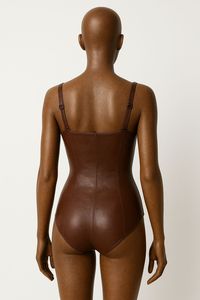 Elegante Body de Cuero Genuino Marrón, Cobertura Total, Largo Regular, Color Sólido, Ropa de Mujer - Product Image 4