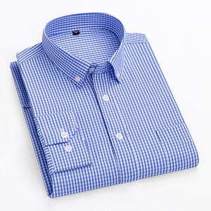 Chemises à manches longues pour hommes en coton 100% tissé, logo sur le devant, motif à carreaux, respirantes, séchage rapide, écologiques, décontractées - Product Image 2