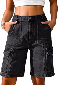 2026 Wholesale Women's Shorts High Waist Stonewashed Denim Cargo Shorts With Pockets Casual Breathable Regular Fit Shorts ODM - Product Image 4