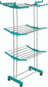 Support à linge robuste en acier inoxydable à trois niveaux, chromé, mobile, pour séchage de vêtements, grand modèle pliable pour intérieur - Product Image 2