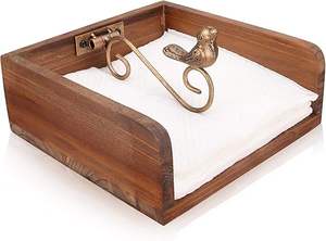 Porta servilletas cuadrado decorativo de madera con pájaro en barra de metal, accesorio perfecto para la mesa de cocina, tamaño mediano. - Product Image 2