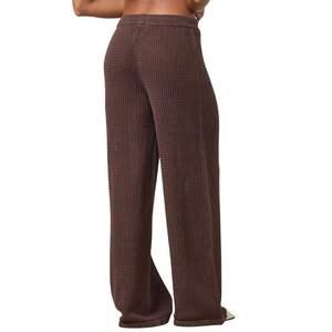 Pantalones de Punto para Mujer, Color Marrón Chocolate, Pierna Ancha, Cintura Alta con Cordón, para Playa, Verano y Vacaciones - Product Image 2