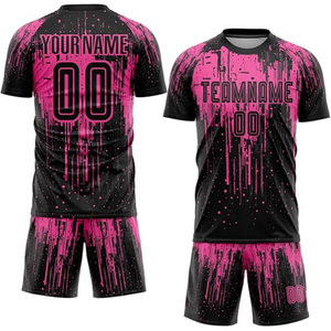Ensemble maillot et short de football sublimé en gros, motif camouflage noir et or, col rond, manches courtes, anti-humidité, unisexe - Product Image 4