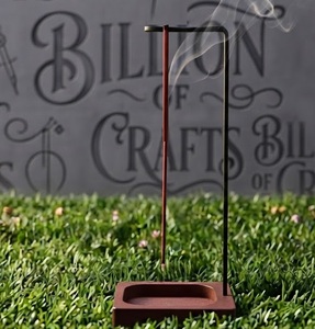 Anti Ash Flying Hanging <b>Incense</b> <b>Stick</b> <b>Holder</b> Premium Walnut Wood Brass Metal Stand Desktop Censer - Product Image 2