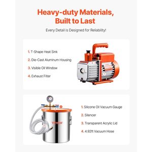 ปั๊มเวทีเดียวขนาด5แกลลอนชุด3.5CFM ห้องสุญญากาศสำหรับสารเคมีเครื่องปรับอากาศ - Product Image 6