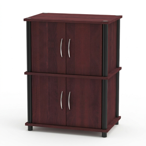 Modern 1953 Multi Use 2 Tier <b>Storage</b> Cabinet Wood Double Door <b>Sideboard</b> Compact Accent Mahogany Oak Buffet Cupboard - Product Image 2