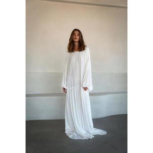 Vestido Maxi Largo Bohemio Blanco Holgado para Mujer, de Manga Corta, Fluido, Elegante, Minimalista, Natural, para Vacaciones - Product Image 1