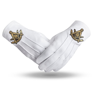 Guantes de Cuero Blancos Masónicos Bordados Personalizados al por Mayor con Emblema Dorado para Past Master y Guantes de Vestir para Logia Azul - Product Image 1