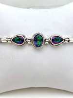Bracelet Tennis Bali de Luxe en Argent Sterling Doré, Multi-Pierres, Topaze Mystique Taille Ovale, Bijoux Faits Main, Certifié IGI