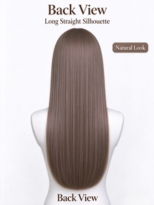 Premium 100% Human Hair Long Straight <b>Wig</b> Linen Brown Natural Hairline for Women - Product Image 5