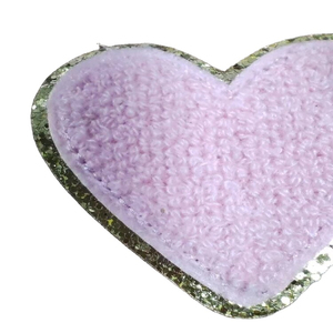 Parche de fieltro no tejido con forma de corazón personalizado, termoadhesivo o para coser, con borde de purpurina dorada para ropa, sombreros, bolsos, decoración de regalos. - Product Image 3
