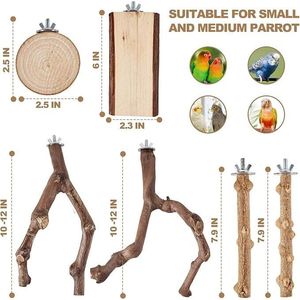 Ensemble de 6 perchoirs pour oiseaux en bois naturel, fournitures pour oiseaux - Product Image 2