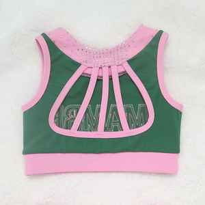 Ensemble de pratique de cheerleading et de danse 2026 en gros, personnalisé, avec strass scintillants, haut court sans manches et jupe, pour l'entraînement des enfants - Product Image 3