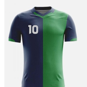 Custom Men's Soccer Jersey Set V-Neck Short Sleeve Green <b>Navy</b> Color Blocked Moisture Wicking Polyester Uniform All Seasons - Product Image 2
