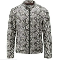 Veste habillée en cuir véritable pour homme, style embossé, col montant, fermeture éclair, coupe ajustée, style mode